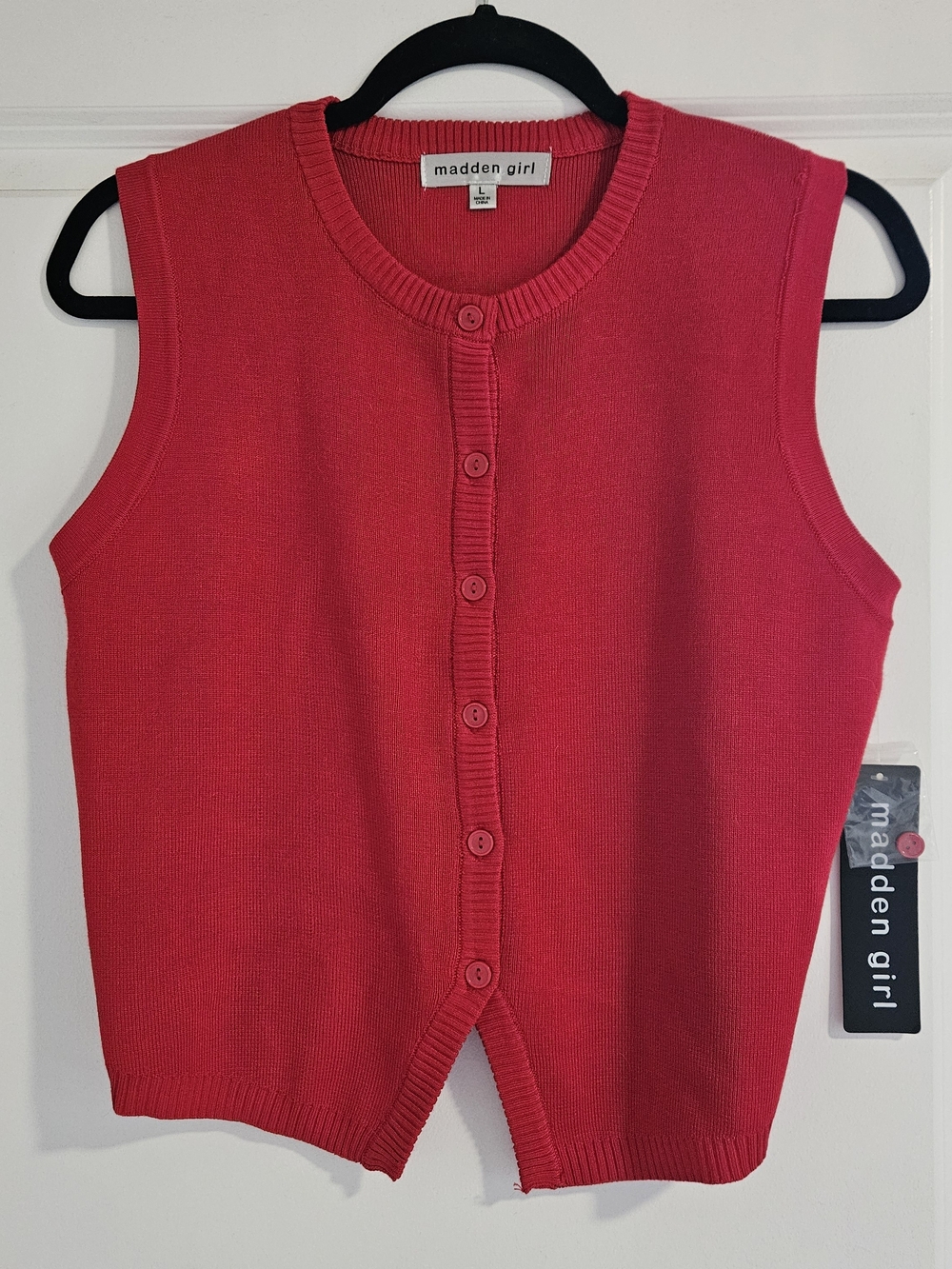Madden Girl Red Button-Front Knit Vest - Size Large - NWT